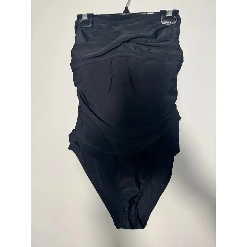 Kano Sol black Twist-Front Bandeau Classic 1 piece swimsuit with tummy control S